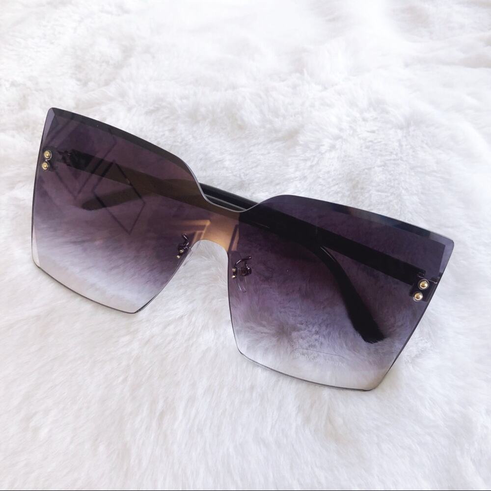 Dana Black Rimless Oversized Cat Eye Sunglasses - Picture 2 of 8